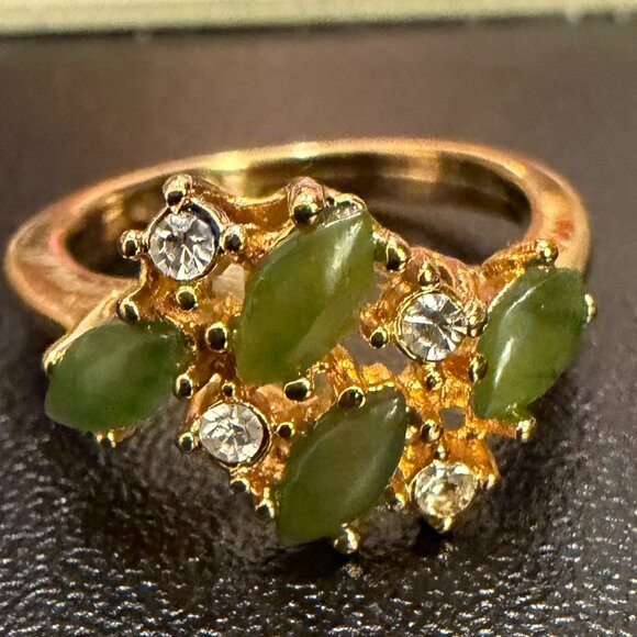 Jewelry - Vintage Green Stone Cluster Ring • Gold-Tone Prong Set • Size ~7.5-8